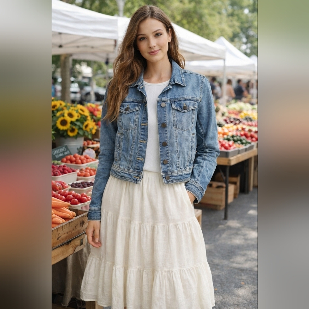 Mossimo Cropped Trucker Jacket Classic Blue Jean Jacket Casual Layering